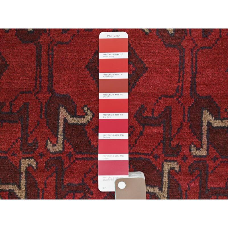 Shahbanu Rugs Imperial Red, Afghan Andkhoy with Geometric Pattern